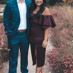 Purple Off the Shoulder Bardot Scuba Dress